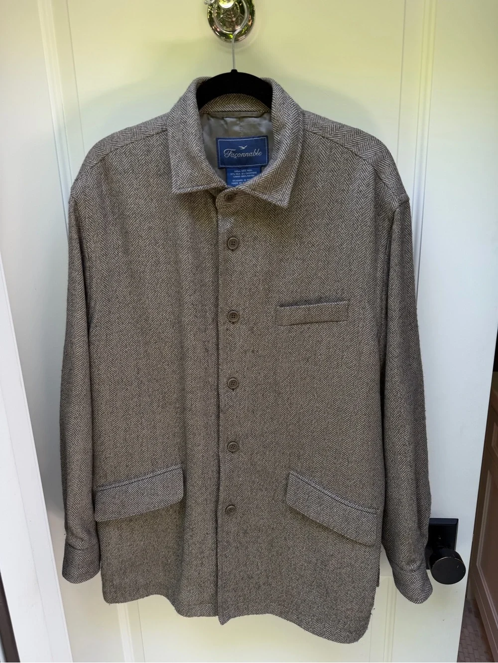 Façonnable Wool Silk Cashmere Herringbone Shirt Jacket Overshirt Grey